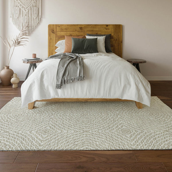 HomeRoots 10' X 14' Linen & Ivory Geometric Washable Area Rug - Durable, UV Protected, Ideal for Homes with Kids & Pets 644005