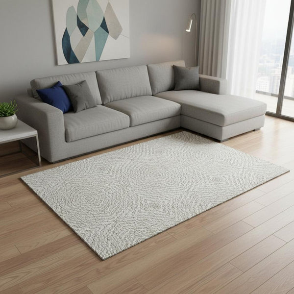 HomeRoots 10' X 14' Linen & Ivory Geometric Washable Area Rug - Durable, UV Protected, Ideal for Homes with Kids & Pets 644005