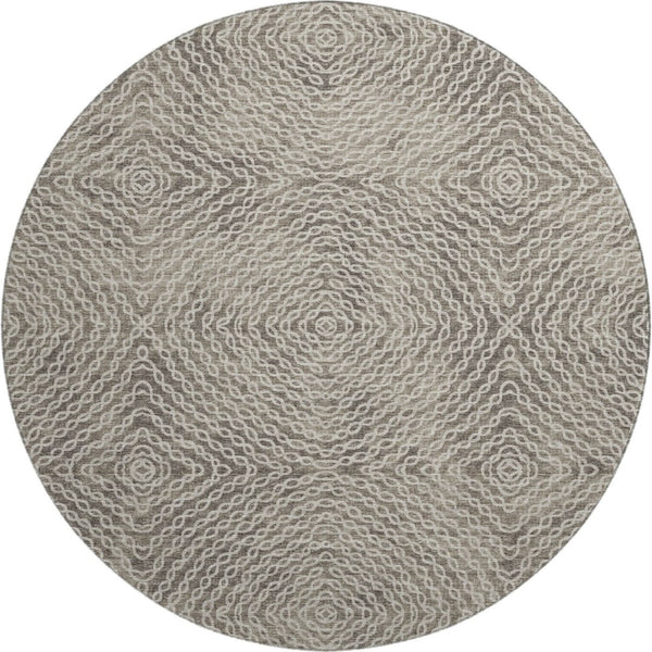 HomeRoots 8' Coffee and Beige Geometric Round Rug - Stylish, Washable, UV-Protected, Perfect for Any Space! 644008