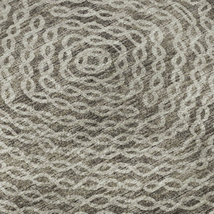 HomeRoots 8' Coffee and Beige Geometric Round Rug - Stylish, Washable, UV-Protected, Perfect for Any Space! 644008