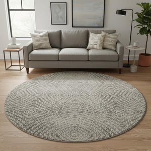 HomeRoots 8' Coffee and Beige Geometric Round Rug - Stylish, Washable, UV-Protected, Perfect for Any Space! 644008