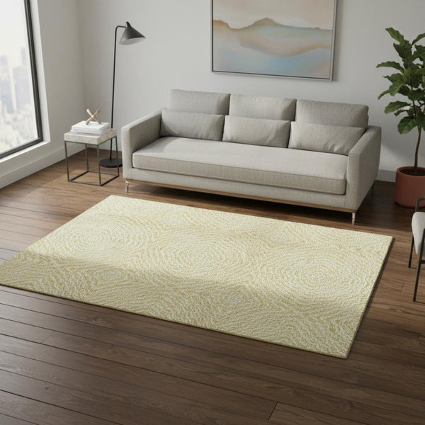 HomeRoots 5' X 8' Gold and Ivory Geometric Area Rug - Washable, UV-Protected, Soft, Stain-Resistant Design 644013