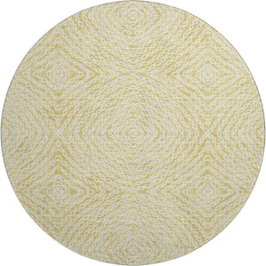 HomeRoots 8' Gold And Ivory Geometric Round Rug - Washable, Stain-Resistant, UV Protected for Modern Spaces 644014