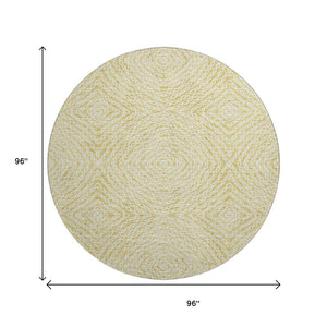 HomeRoots 8' Gold And Ivory Geometric Round Rug - Washable, Stain-Resistant, UV Protected for Modern Spaces 644014