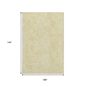 HomeRoots 9' X 12' Gold And Ivory Geometric Washable Area Rug - Durable, Stylish & UV Protected for Homes 644016