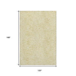 HomeRoots 10' Gold and Ivory Geometric Area Rug - Washable, UV-Protected, Perfect for Busy Homes and Modern Spaces 644017