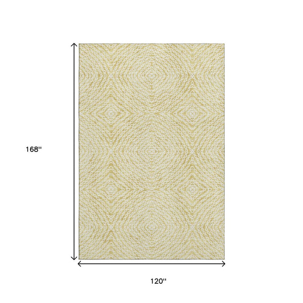 HomeRoots 10' Gold and Ivory Geometric Area Rug - Washable, UV-Protected, Perfect for Busy Homes and Modern Spaces 644017