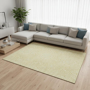 HomeRoots 10' Gold and Ivory Geometric Area Rug - Washable, UV-Protected, Perfect for Busy Homes and Modern Spaces 644017
