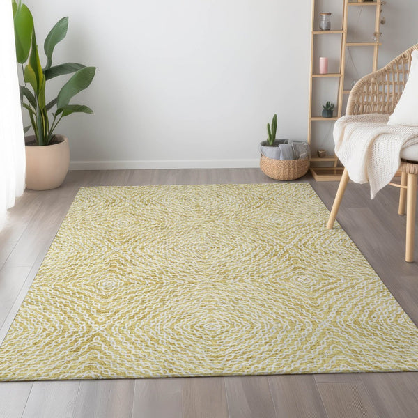 HomeRoots 10' Gold and Ivory Geometric Area Rug - Washable, UV-Protected, Perfect for Busy Homes and Modern Spaces 644017