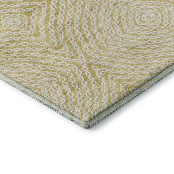 HomeRoots 10' Gold and Ivory Geometric Area Rug - Washable, UV-Protected, Perfect for Busy Homes and Modern Spaces 644017