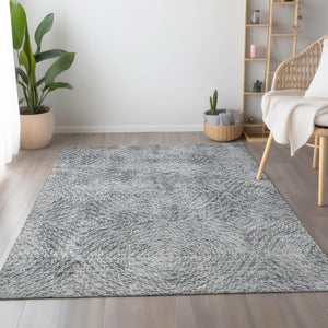 HomeRoots 5' X 8' Modern Geometric Washable Area Rug in Ash Gray & Charcoal – UV Protected & Soft for Homes 644019