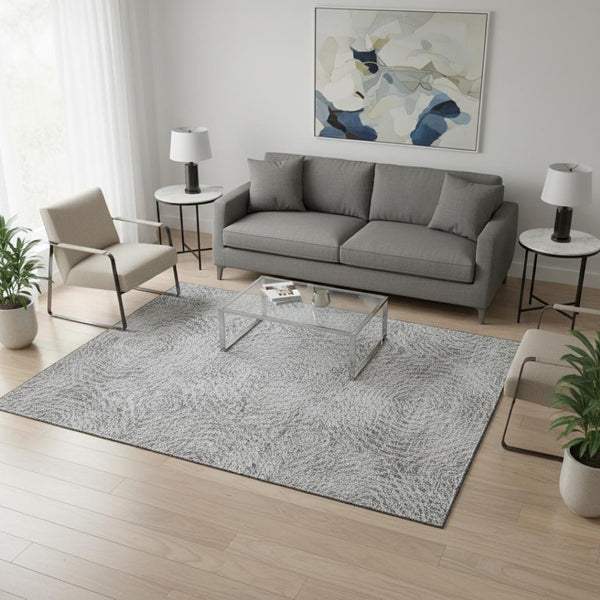 HomeRoots 5' X 8' Modern Geometric Washable Area Rug in Ash Gray & Charcoal – UV Protected & Soft for Homes 644019