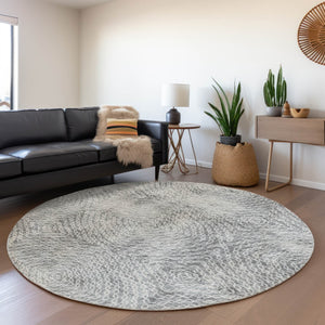 HomeRoots 8' Ash Gray & Charcoal Geometric Round Rug - Stylish, Washable, UV-Protected for All Spaces! 644020