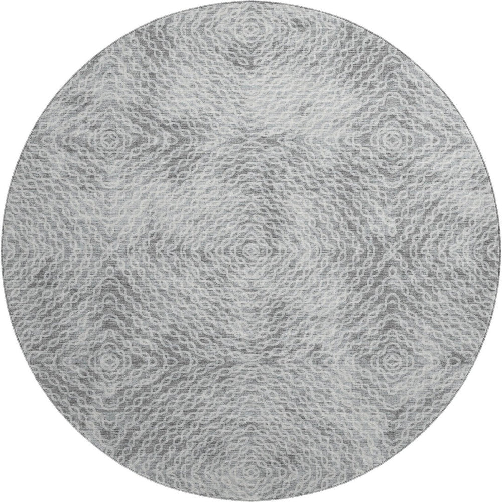 HomeRoots 8' Ash Gray & Charcoal Geometric Round Rug - Stylish, Washable, UV-Protected for All Spaces! 644020