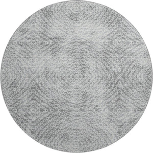 HomeRoots 8' Ash Gray & Charcoal Geometric Round Rug - Stylish, Washable, UV-Protected for All Spaces! 644020