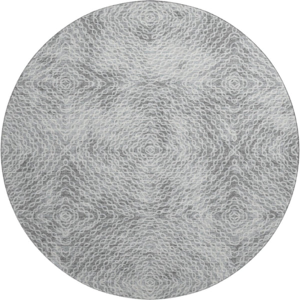 HomeRoots 8' Ash Gray & Charcoal Geometric Round Rug - Stylish, Washable, UV-Protected for All Spaces! 644020