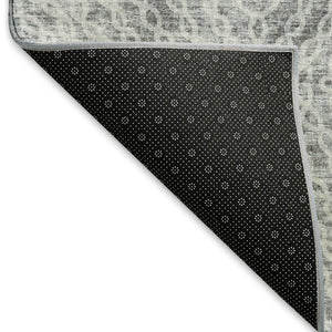HomeRoots 8' Ash Gray & Charcoal Geometric Round Rug - Stylish, Washable, UV-Protected for All Spaces! 644020