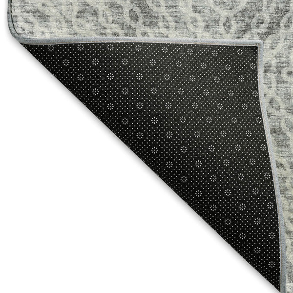 HomeRoots 8' Ash Gray & Charcoal Geometric Round Rug - Stylish, Washable, UV-Protected for All Spaces! 644020