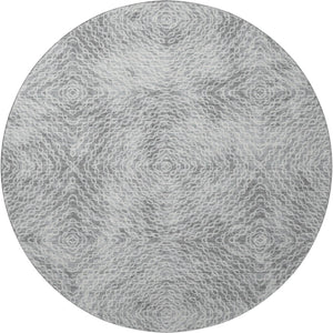 HomeRoots 8' Ash Gray & Charcoal Geometric Round Rug - Stylish, Washable, UV-Protected for All Spaces! 644020
