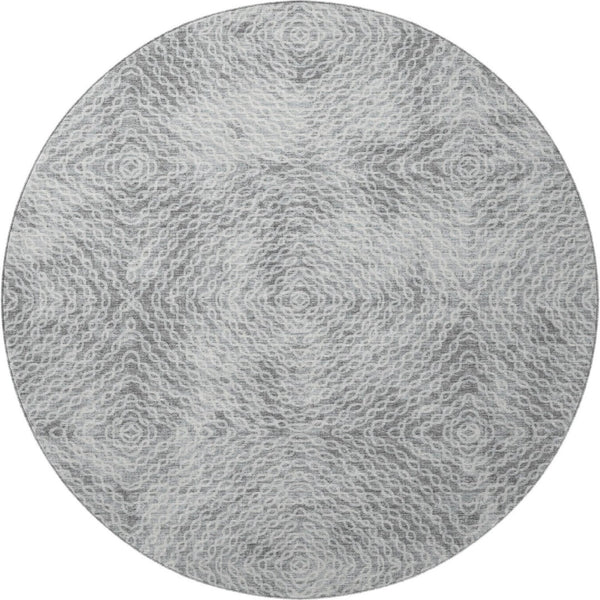 HomeRoots 8' Ash Gray & Charcoal Geometric Round Rug - Stylish, Washable, UV-Protected for All Spaces! 644020