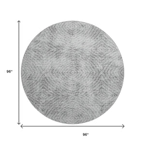 HomeRoots 8' Ash Gray & Charcoal Geometric Round Rug - Stylish, Washable, UV-Protected for All Spaces! 644020