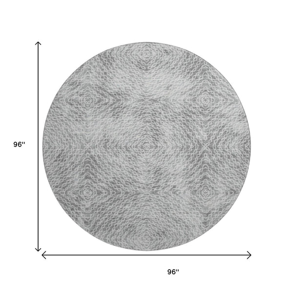 HomeRoots 8' Ash Gray & Charcoal Geometric Round Rug - Stylish, Washable, UV-Protected for All Spaces! 644020