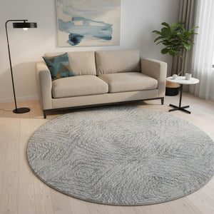 HomeRoots 8' Ash Gray & Charcoal Geometric Round Rug - Stylish, Washable, UV-Protected for All Spaces! 644020