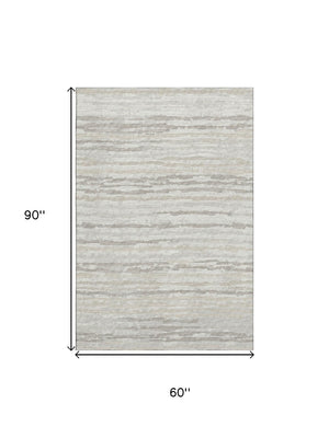 HomeRoots 5' X 8' Stylish Khaki and Ivory Striped Washable Area Rug with UV Protection for Family Living Spaces 644031
