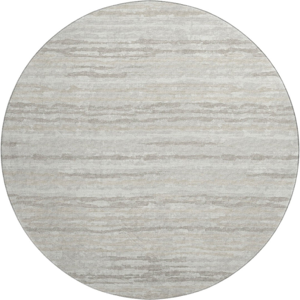 HomeRoots 8' Khaki and Ivory Striped Round Rug - Washable, UV Protected, Stain Resistant for Families & Pets 644032