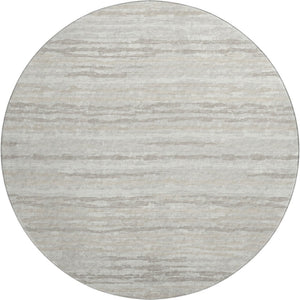 HomeRoots 8' Khaki and Ivory Striped Round Rug - Washable, UV Protected, Stain Resistant for Families & Pets 644032