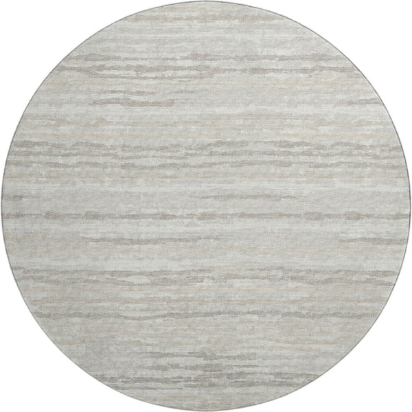 HomeRoots 8' Khaki and Ivory Striped Round Rug - Washable, UV Protected, Stain Resistant for Families & Pets 644032