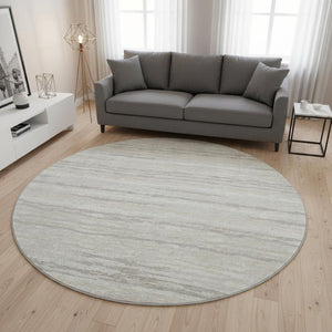 HomeRoots 8' Khaki and Ivory Striped Round Rug - Washable, UV Protected, Stain Resistant for Families & Pets 644032