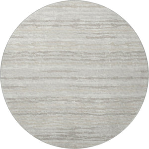 HomeRoots 8' Khaki and Ivory Striped Round Rug - Washable, UV Protected, Stain Resistant for Families & Pets 644032