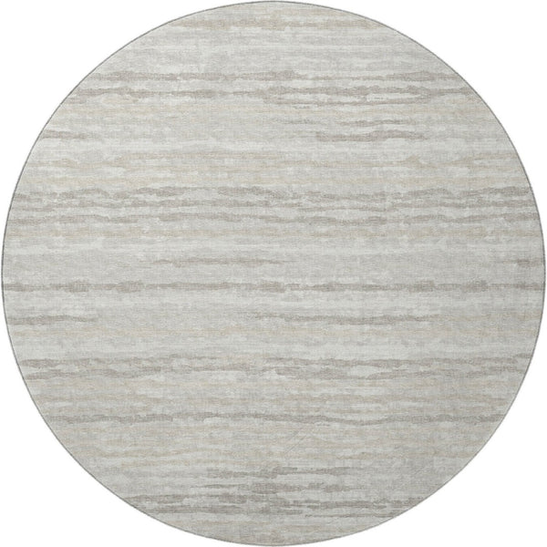 HomeRoots 8' Khaki and Ivory Striped Round Rug - Washable, UV Protected, Stain Resistant for Families & Pets 644032