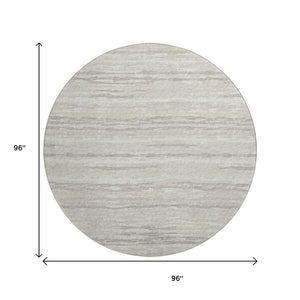 HomeRoots 8' Khaki and Ivory Striped Round Rug - Washable, UV Protected, Stain Resistant for Families & Pets 644032