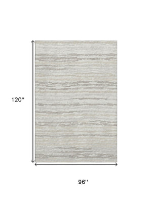 HomeRoots 8' X 10' Khaki And Ivory Striped Area Rug - Durable, Washable, UV-Protected for Family Rooms & Patios 644033