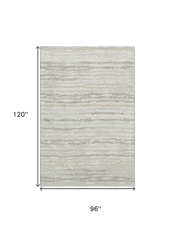 HomeRoots 8' X 10' Khaki And Ivory Striped Area Rug - Durable, Washable, UV-Protected for Family Rooms & Patios 644033