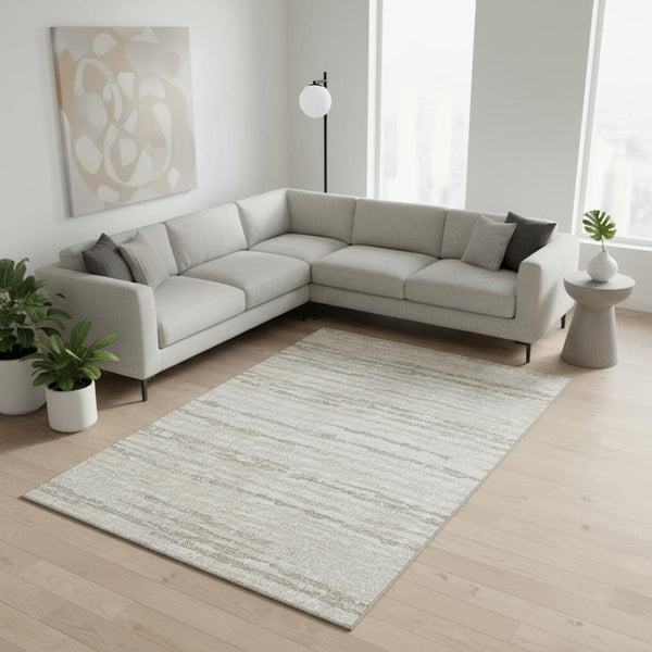 HomeRoots 8' X 10' Khaki And Ivory Striped Area Rug - Durable, Washable, UV-Protected for Family Rooms & Patios 644033