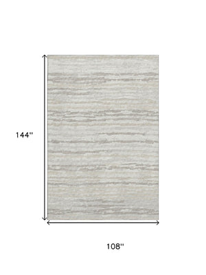 HomeRoots 9' X 12' Striped Khaki and Ivory Area Rug - Durable, Washable, UV-Protected, Perfect for Any Room! 644034