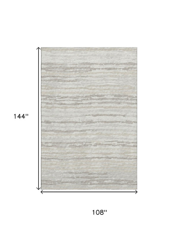 HomeRoots 9' X 12' Striped Khaki and Ivory Area Rug - Durable, Washable, UV-Protected, Perfect for Any Room! 644034