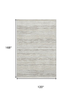 HomeRoots 10' X 14' Khaki and Ivory Striped Washable Area Rug - Durable, Stain-Resistant with UV Protection! 644035