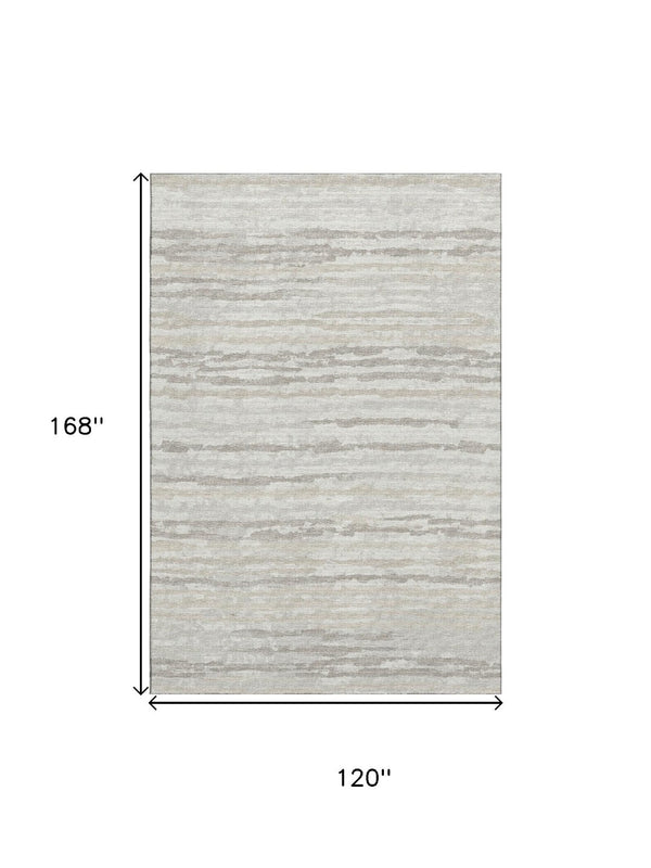 HomeRoots 10' X 14' Khaki and Ivory Striped Washable Area Rug - Durable, Stain-Resistant with UV Protection! 644035