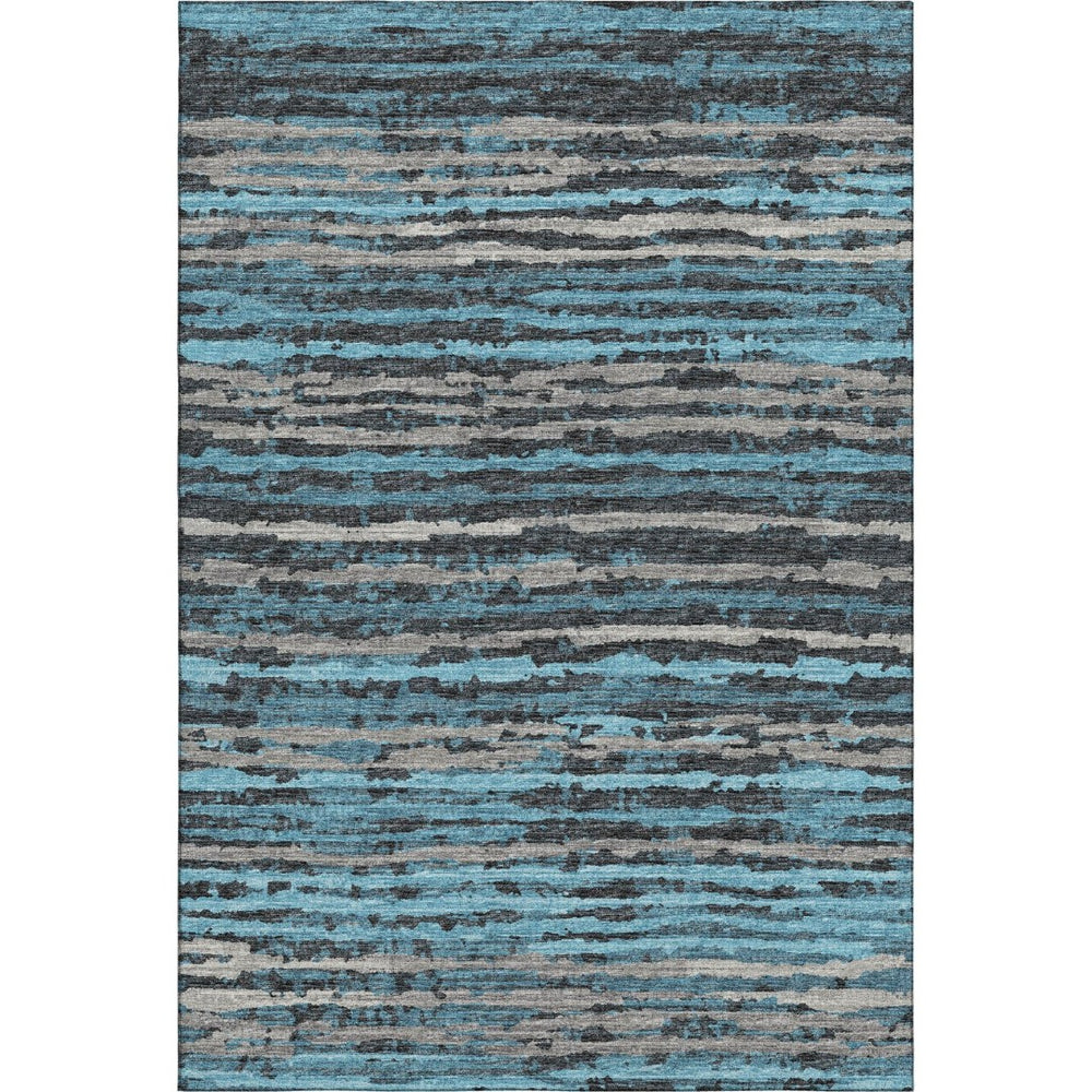 HomeRoots 8' X 10' Persian Blue Striped Area Rug - Washable, UV-Protected, Stain-Resistant for Busy Homes 644039