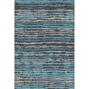 HomeRoots 8' X 10' Persian Blue Striped Area Rug - Washable, UV-Protected, Stain-Resistant for Busy Homes 644039