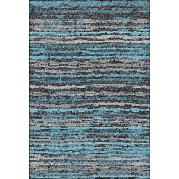 HomeRoots 8' X 10' Persian Blue Striped Area Rug - Washable, UV-Protected, Stain-Resistant for Busy Homes 644039