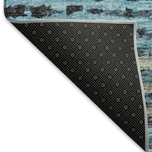 HomeRoots 8' X 10' Persian Blue Striped Area Rug - Washable, UV-Protected, Stain-Resistant for Busy Homes 644039