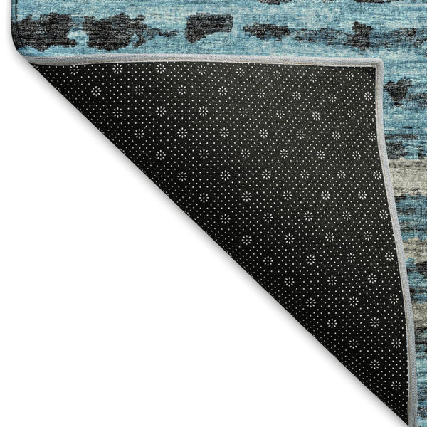HomeRoots 8' X 10' Persian Blue Striped Area Rug - Washable, UV-Protected, Stain-Resistant for Busy Homes 644039