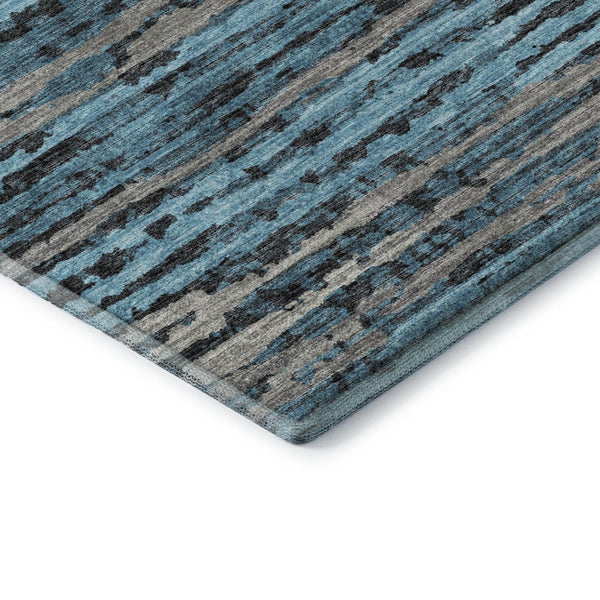 HomeRoots 8' X 10' Persian Blue Striped Area Rug - Washable, UV-Protected, Stain-Resistant for Busy Homes 644039