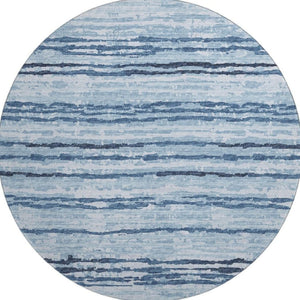 HomeRoots 8' Blue and Ivory Striped Round Rug - Washable, UV Protected, Durable for Kids & Pets, Coastal Charm 644044