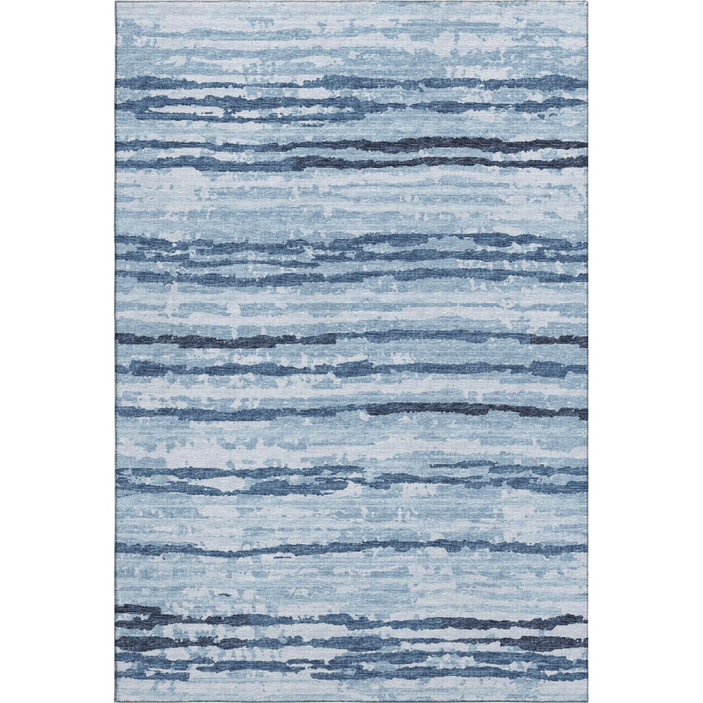 HomeRoots 9' X 12' Striped Blue and Ivory Washable Area Rug with UV Protection for High-Traffic Spaces 644046
